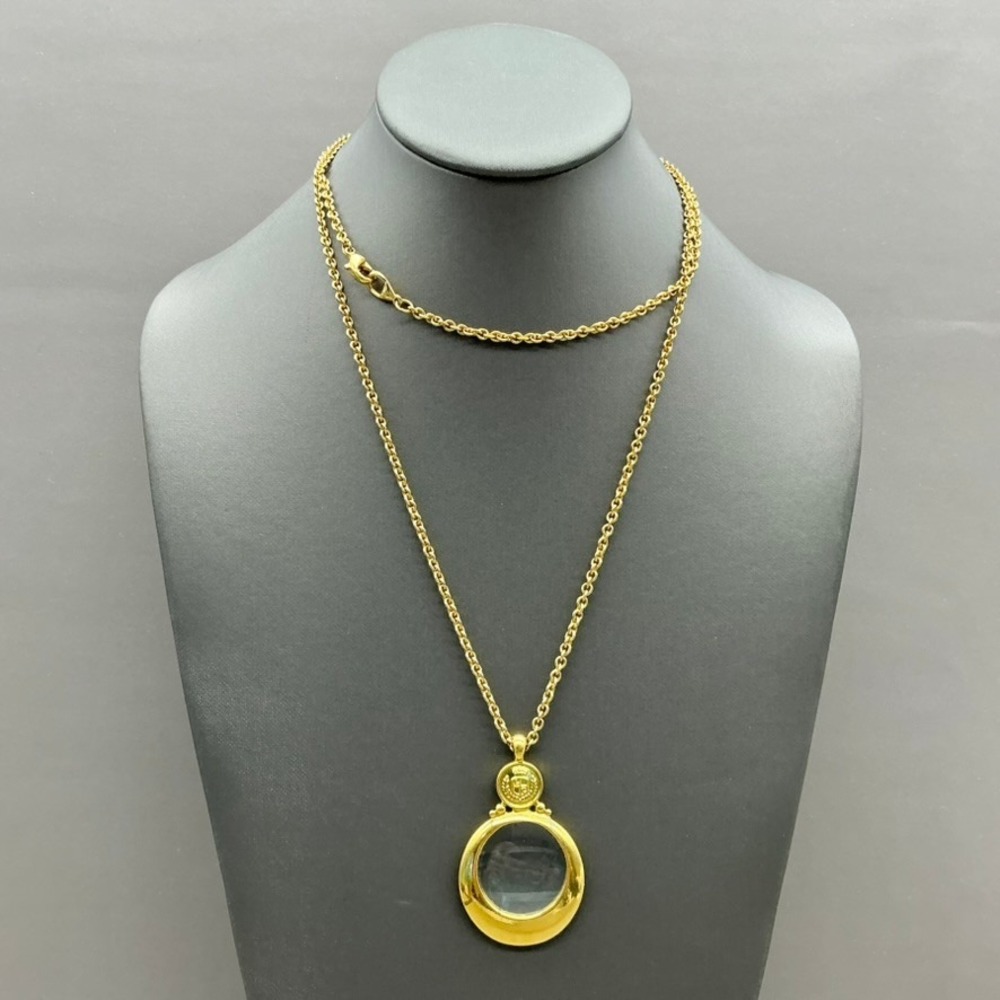 Liz Claiborne Necklace Vintage 80s Magnifying Glass Gold Tone LCI Pendant 36"